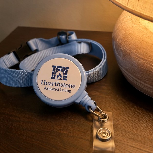 Badge reels with logo — customer photo
