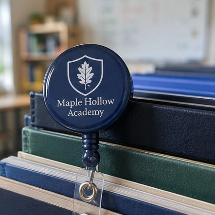 Customized badge reels for schools and universities