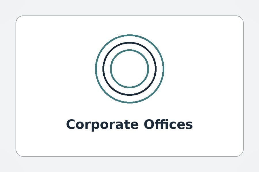 Epoxy dome badge reels on employee ID lanyards at an invented corporate office