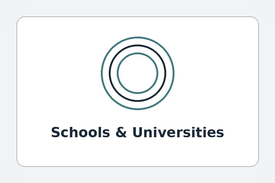 Full-color badge reels on faculty and student ID lanyards with an invented university brand